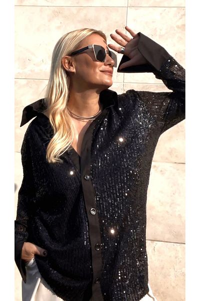 Nox By Sibel Şentürk Sequined Cuff Sleeve Shirt