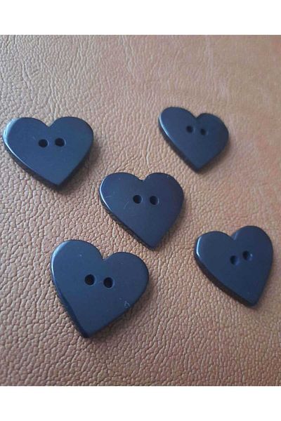 İMREN AKSESUAR Pack of 6 Black Polyester Heart Buttons - 2.5 cm