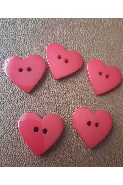 İMREN AKSESUAR Polyester Button with Red Heart Pattern - 2.5 Cm, 1 Pack 6 Pieces