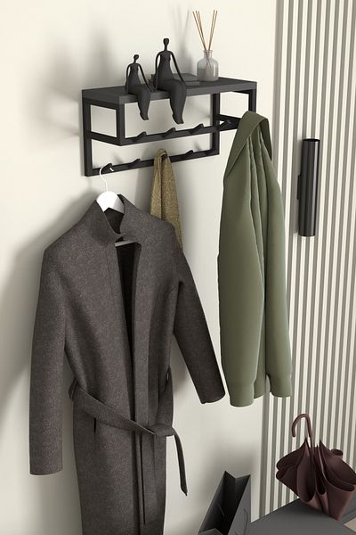 AJU Modern Coat Rack Metal Hanger - Wall with Shelf, Hall Hallway, Kitchen and Bathroom Towel Clothes Rack