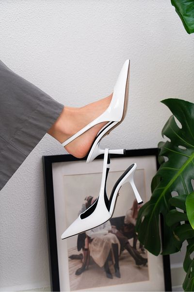 NİŞANTAŞI SHOES Sherly White Patent Leather Ankle Strap Women's Heeled Shoes