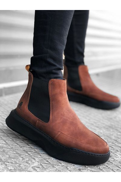 BOA Ba0150 Laceless Strapped Men's High Sole Tan Sports Boots