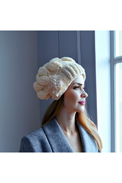 drt tasarım قبعة بيضاء مكسورة مع زخرفة ثلاثية الأبعاد منفوشة