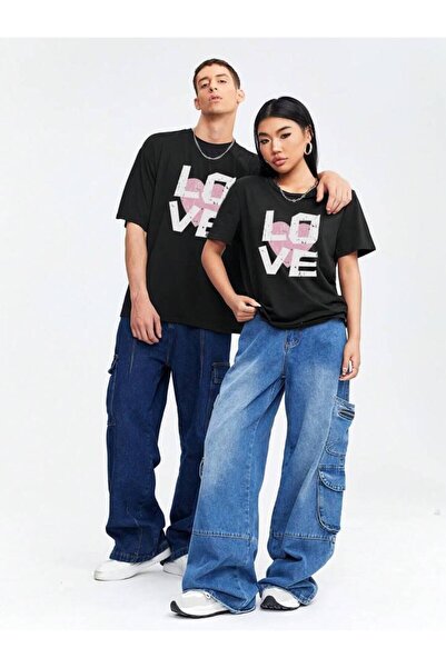 AEMİ Оверсайз футболки з принтом Love для жінок та чоловіків - комплект для з...