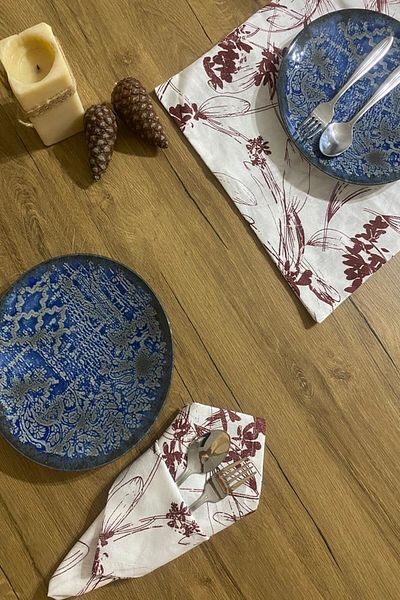 Emtory Home Set de 6 șervețele de prezentare pentru serviciu de in floral burgundy