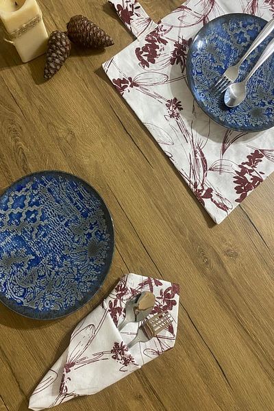 Emtory Home Set de 6 șervețele de prezentare pentru serviciu de in floral burgundy