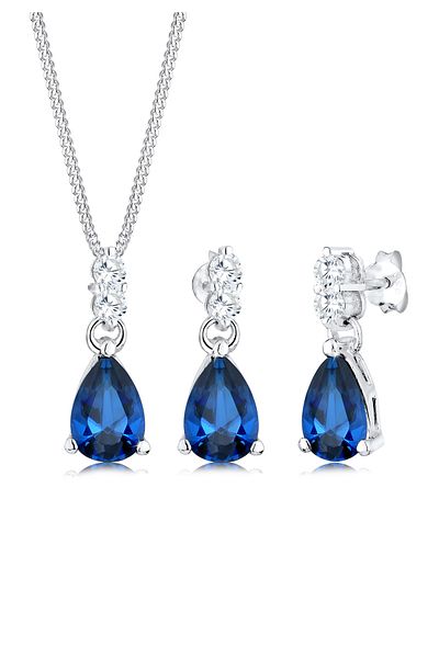 ELLI Schmuckset Kette Ohrhänger Syn. Saphir Zirkonia 925 Silber