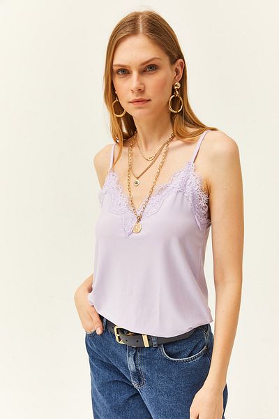 Olalook Women's Lilac Strap Adjustable Lace Flowing Knitted Undershirt Blouse BLZ-19001732