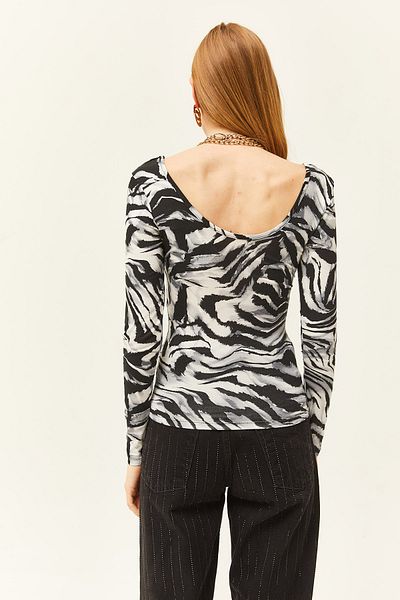 Olalook Γυναικεία Zebra Μαύρος γιακάς Πισίνας Lycra Μπλούζα με απαλή υφή BLZ-19002471
