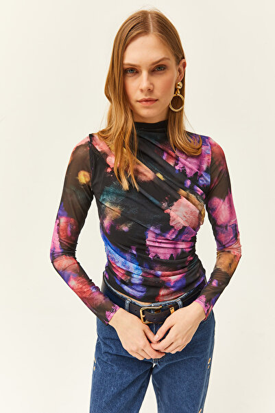 Olalook Dámská fialová tylová halenka s detailní podšívkou vepředu BLZ-19002469