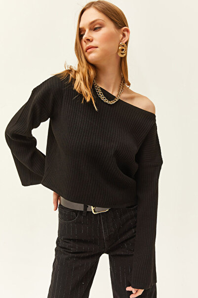 Olalook Dámská černá, lodičkový výstřih, španělský rukáv, pletená halenka BLZ-19002468