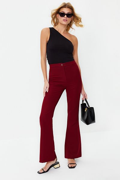 Trendyol Collection Μπορντό Flare Flare Leg υφαντό παντελόνι TWOAW20PL0094