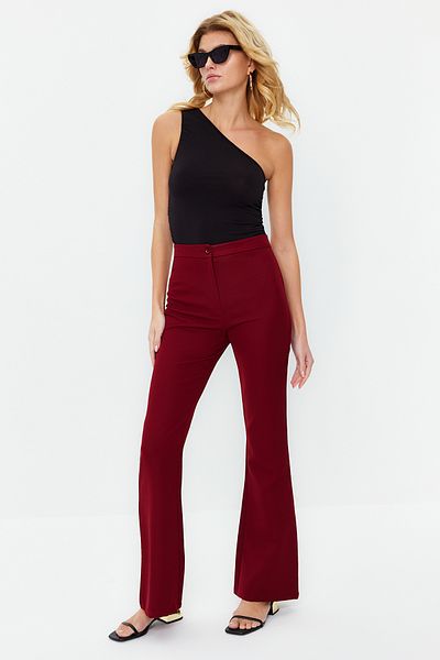 Trendyol Collection Μπορντό Flare Flare Leg υφαντό παντελόνι TWOAW20PL0094