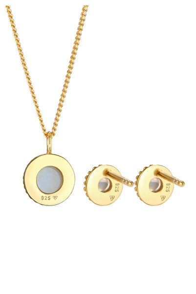 ELLI Schmuckset Mondstein Rund Blüte Boho 925 Ayar Gümüş