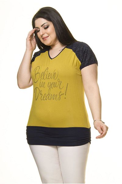 Moday Women's Plus Size Navy Blue Green Blouse A5-3013