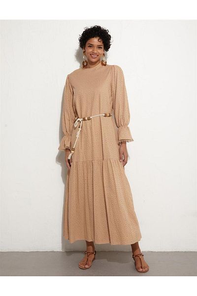 Kayra Scalloped Maxi Nude Φόρεμα