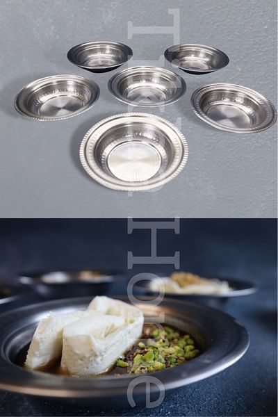 TİKHA HOME Stainless Steel Forged Patterned COFFEE POT PROM PLATE SET OF 6 13CM