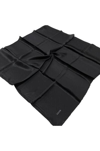 Aker Siyah Logo Desenli Saten Ipek Eşarp 7747706-311