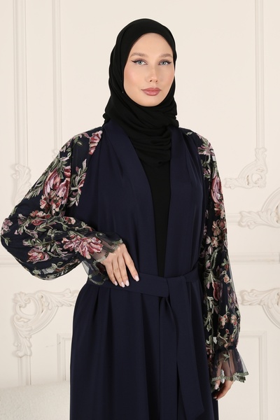 HALİL TÜRKER LACİVERT KOLU DANTEL FERACE & ABAYA