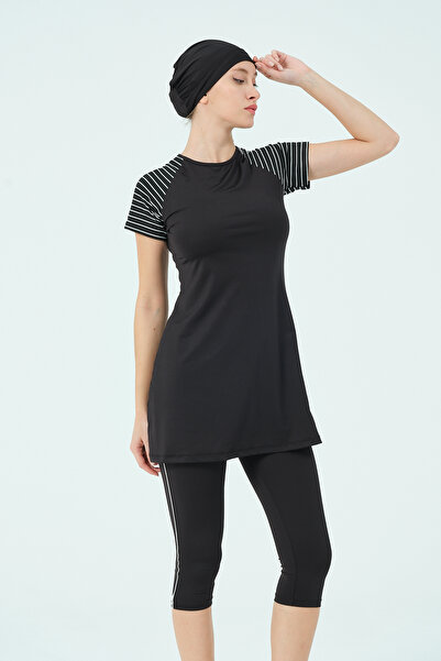 myfirstsea Yarım Kol 4 Parça Tesettür Mayo Kolları Çizgili Yarım Kol Tesettür Mayo