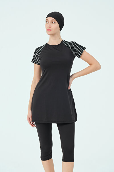 myfirstsea Yarım Kol 4 Parça Tesettür Mayo Kolları Çizgili Yarım Kol Tesettür Mayo