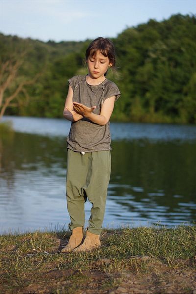 SİYAH FARE TASARIM Black Mouse Design Green Children's Trousers Rio Harem / 5523