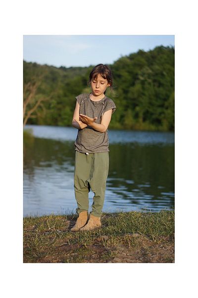 SİYAH FARE TASARIM Black Mouse Design Green Children's Trousers Rio Harem / 5523
