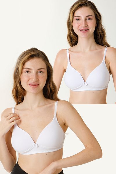 MS HAMİLE İÇ GİYİM Pachet de 2 sutien pentru alăptare acoperit modal pentru maternitate - HG0108 alb