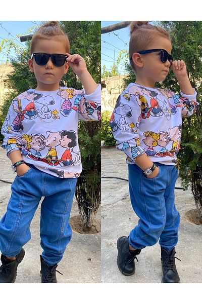 Calisa Boy's Snoopy Sweat Elastic Jogger Jeans Set Clothing