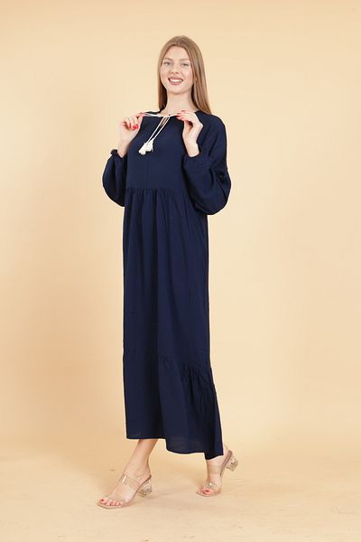 mervemoda Γυναικείο φόρεμα με μακρυμάνικο γιακά σε μπλε ναυτικό