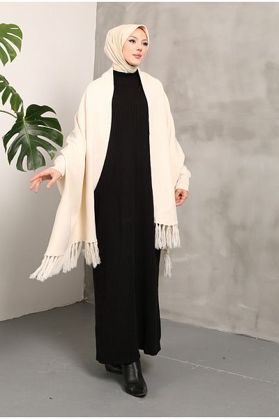 Rimel Moda Μπεζ Πλεκτό Σάλι Poncho