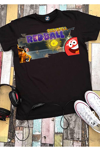 RYO FASHİON Tricou pentru copii cu mânecă scurtă, negru, imprimat REDBALL, un...