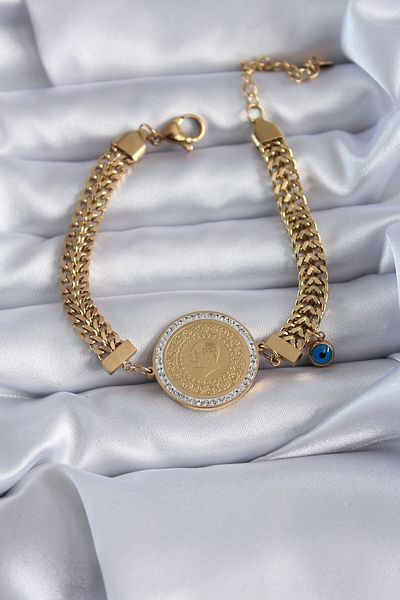 Clariss سوار نسائي من الفولاذ باللون الذهبي 316L موديل ربع سلسلة شبكية مزين بحجر الزركون - BJ-BB5586