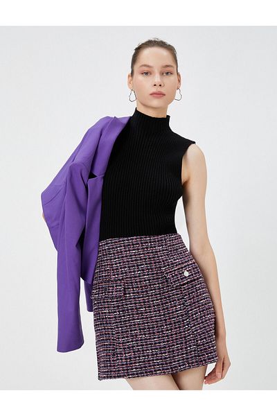 Koton Tweed Mini Skirt with Flap Pocket Detail, Slim Fit