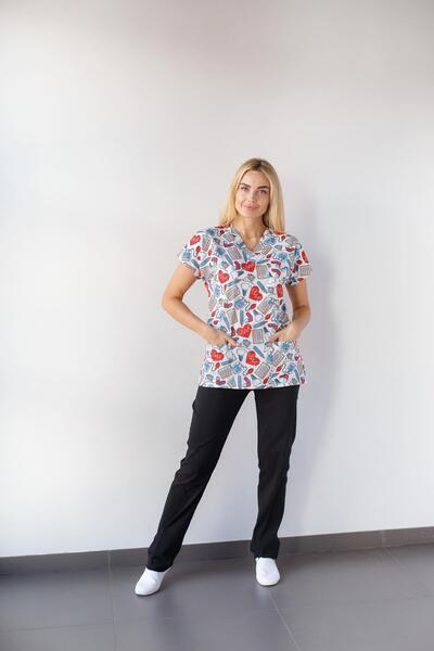 Dr. Mitra بدلة طبيب ممرضة بأكمام الخفافيش من الليكرا للسيدات باللون الأبيض من...