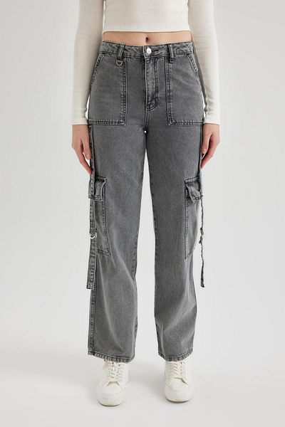 DeFacto Wide Leg Cargo High Waist Long Jean Trousers B8705ax24sp