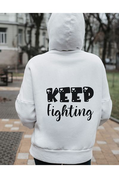 AEMİ Unisex Γυναικεία/Ανδρικά Keep Fighting Back Φούτερ με στάμπα μεγάλου μεγέθους με κουκούλα