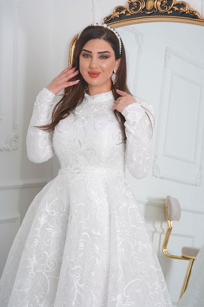 Matik Abiyem Sequined Lace Design Wide Skirt Hijab Evening Dress with Bodice
