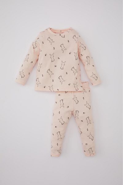 DeFacto Baby Girl Rabbit Printed Long Sleeve Ribbed Camisole Pajama Set