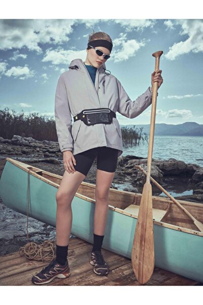 Koton Palton de exterior cu glugă, cu fermoar, cravată în talie, cu opritor