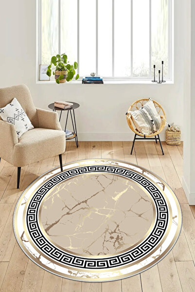 Thalia Home Kaymaz Tabanlı Yıkanabilir Baskılı Yuvarlak Mutfak Halısı Koridor...