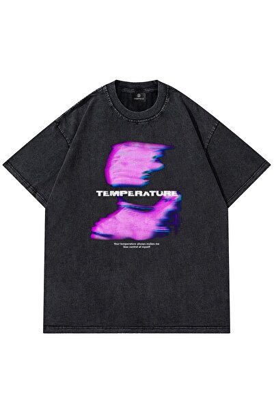 FECCY Unisex Oversize Μπλουζάκι με Επεξεργασία Θερμοκρασίας και Πλύσης