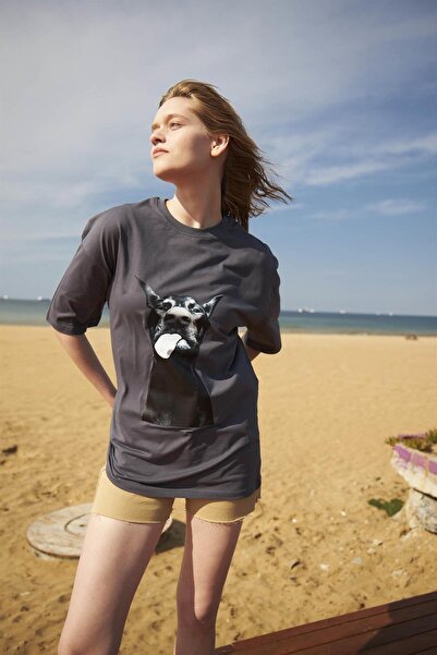 FECCY Tricou supradimensionat unisex Doberman Antracit