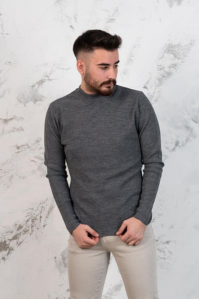 AKÇAYLAR Αθλητικό πουλόβερ ανδρικό πλεκτό Slimfit Half Fisherman