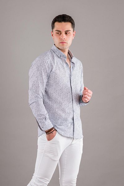 BİCAN Ανδρικό πουκάμισο με μοτίβο Bican με κουμπιά Slimfit