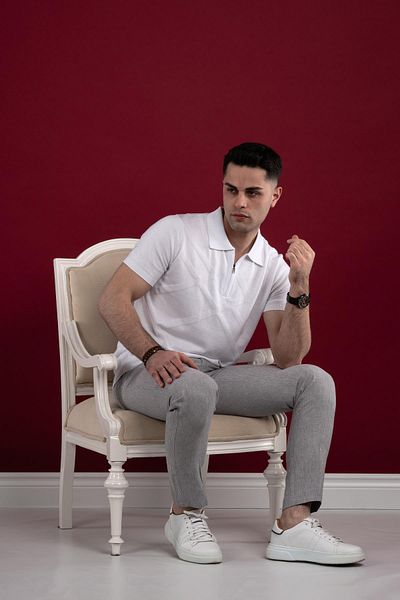 San&Fa Ανδρικό πλεκτό μπλουζάκι Polo Neck Regular Fit με σχέδιο