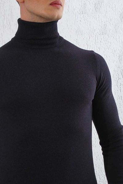 AKÇAYLAR Мъжки трикотажен пуловер от ликра с висока яка и висока яка