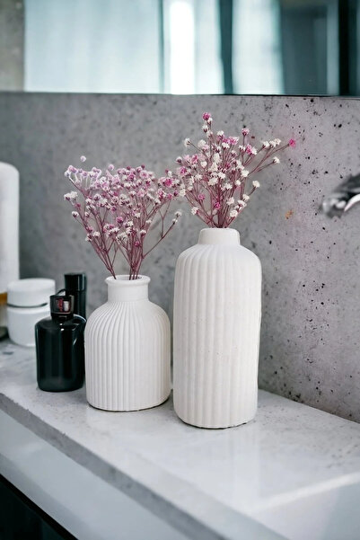 SOOA Διακοσμητικό Σετ Βάζας από Μπετόν Σκανδιναβικού Στυλ Μίνι και Ψηλό Σετ 2 τεμαχίων