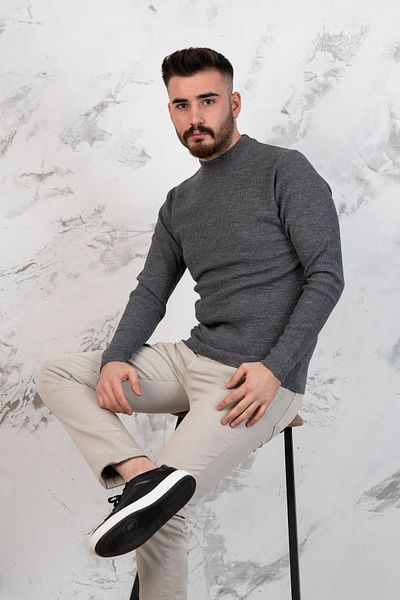 AKÇAYLAR Αθλητικό πουλόβερ ανδρικό πλεκτό Slimfit Half Fisherman