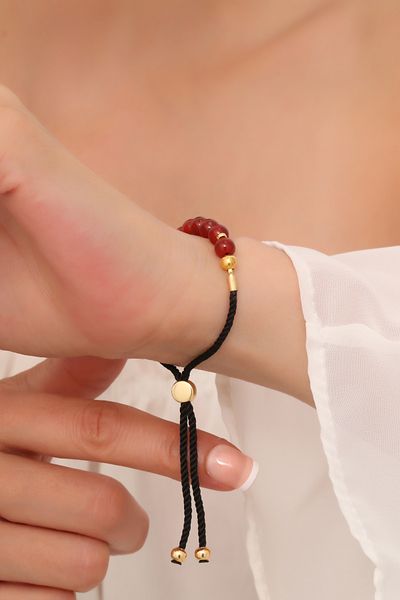 Dünya Doğal Taş Red Agate Stone Bracelet